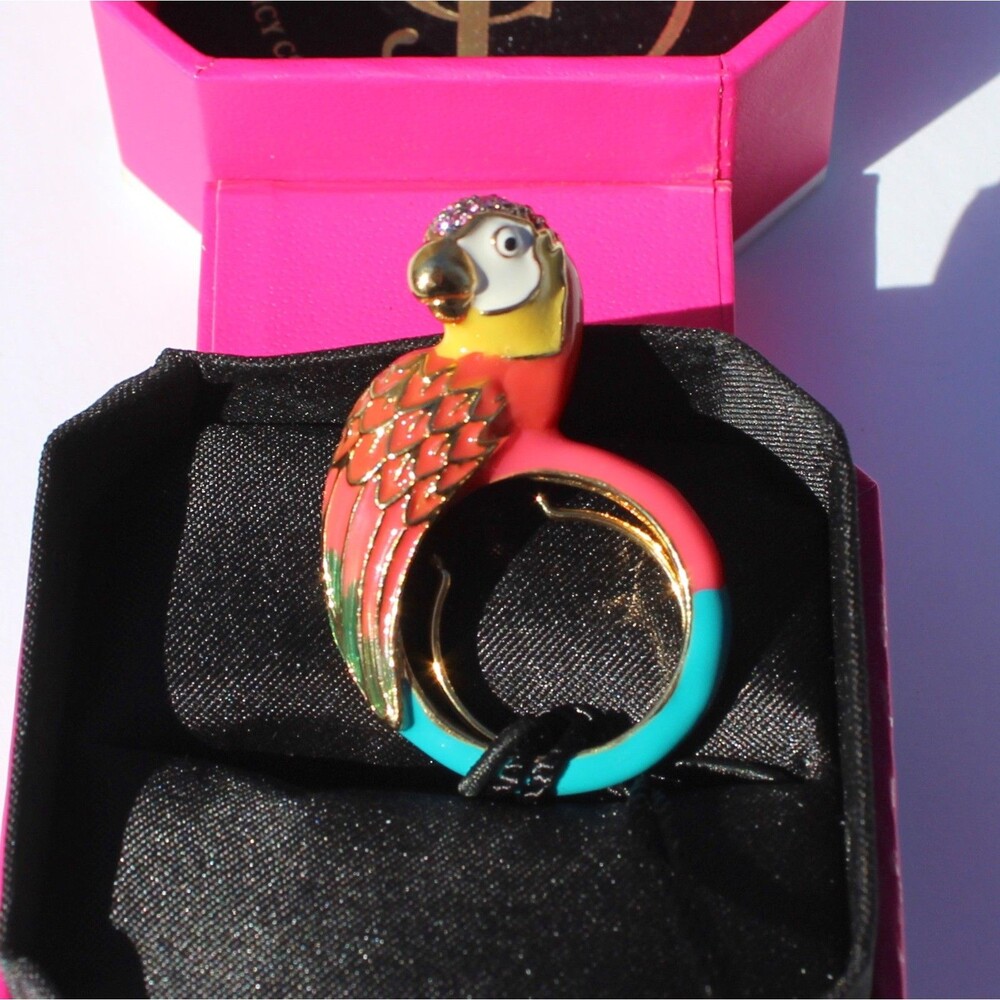 Juicy Couture Parrot Ring NEW in box bird pink blue adjustable fashion jewelry